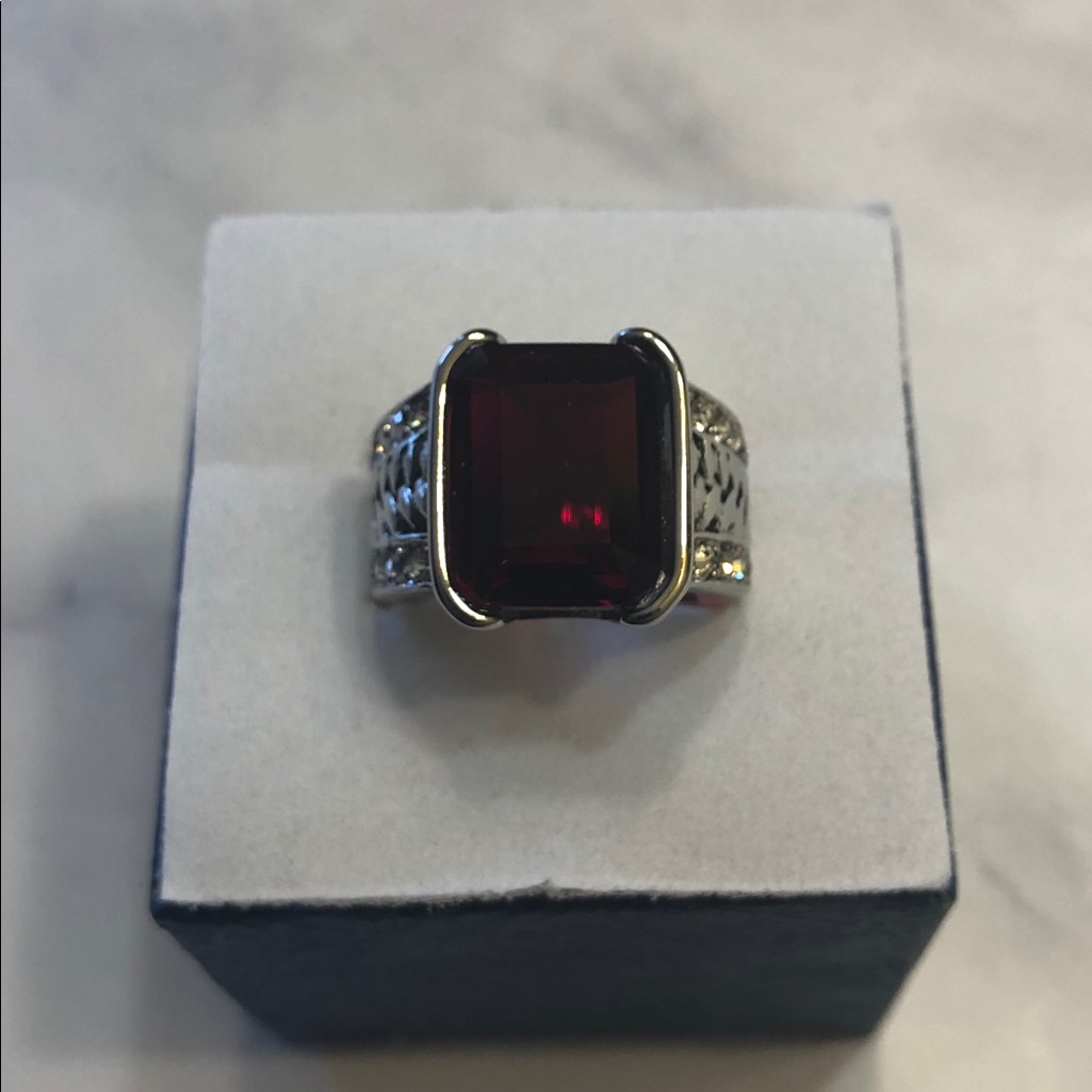 Simulated Ruby And Austrian Crystal Ring